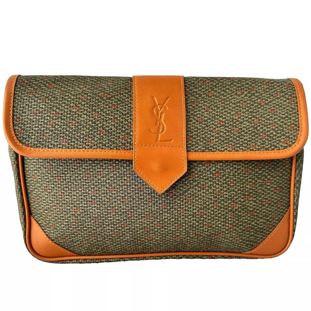 Yves Saint Laurent x REMY MARTIN Clutch Bag Handbag Purse PVC Leather Brown